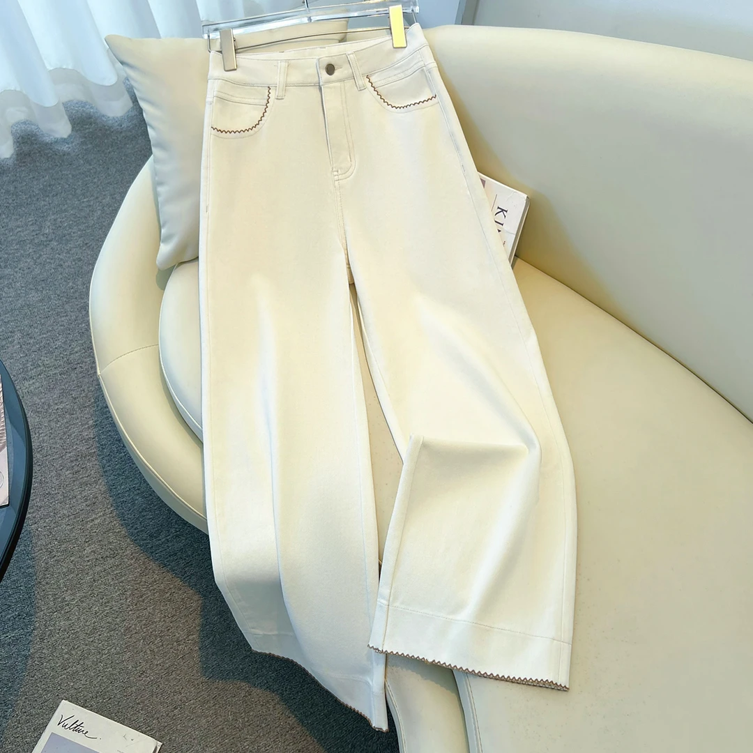 复古九分牛仔裤女春秋季2025新款宽松显瘦阔腿裤子高端刺绣直筒裤