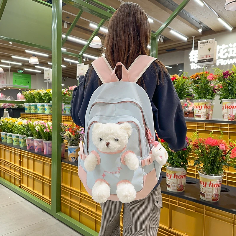 时尚少女双肩包玩偶背包女初中生学生高颜值小熊新款2025可爱书包