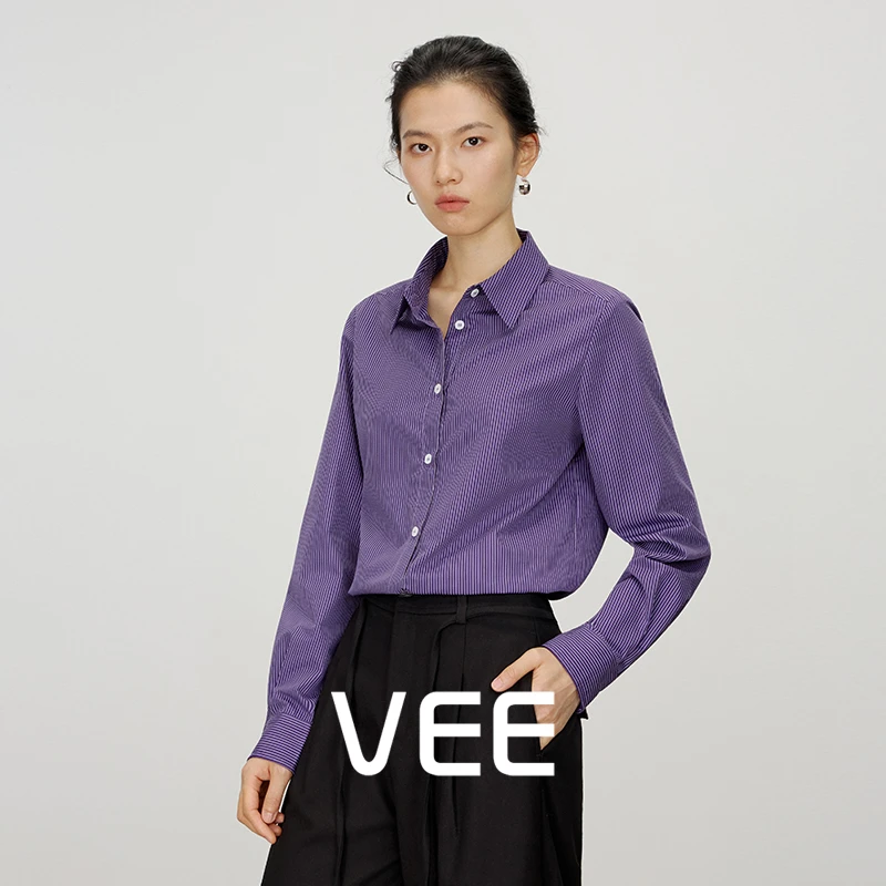 VEE【常青树】【专属】高智感港风彩条格纹翻领衬衫长袖棉质衬衫休闲