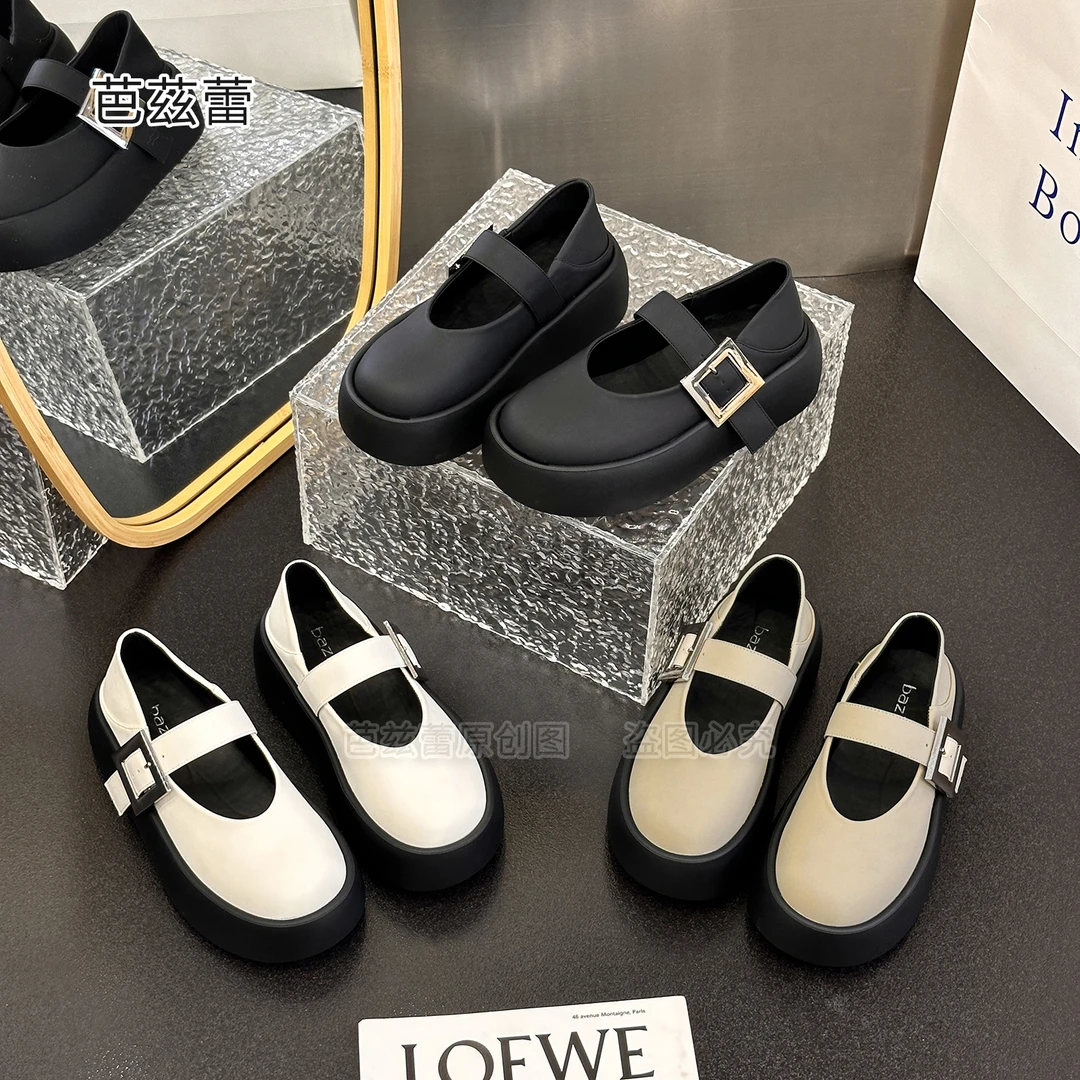 时尚玛丽珍厚底乐福鞋女2025春季新款松糕百搭小众ins潮流休闲鞋