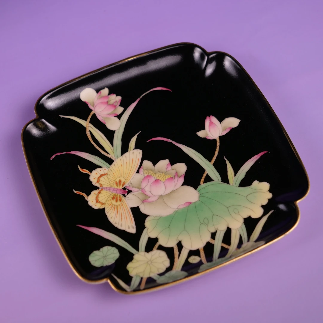 她山她海【了物玄塘蝶影海棠方盘】高温陶瓷纯手绘素宣釉茶托壶承