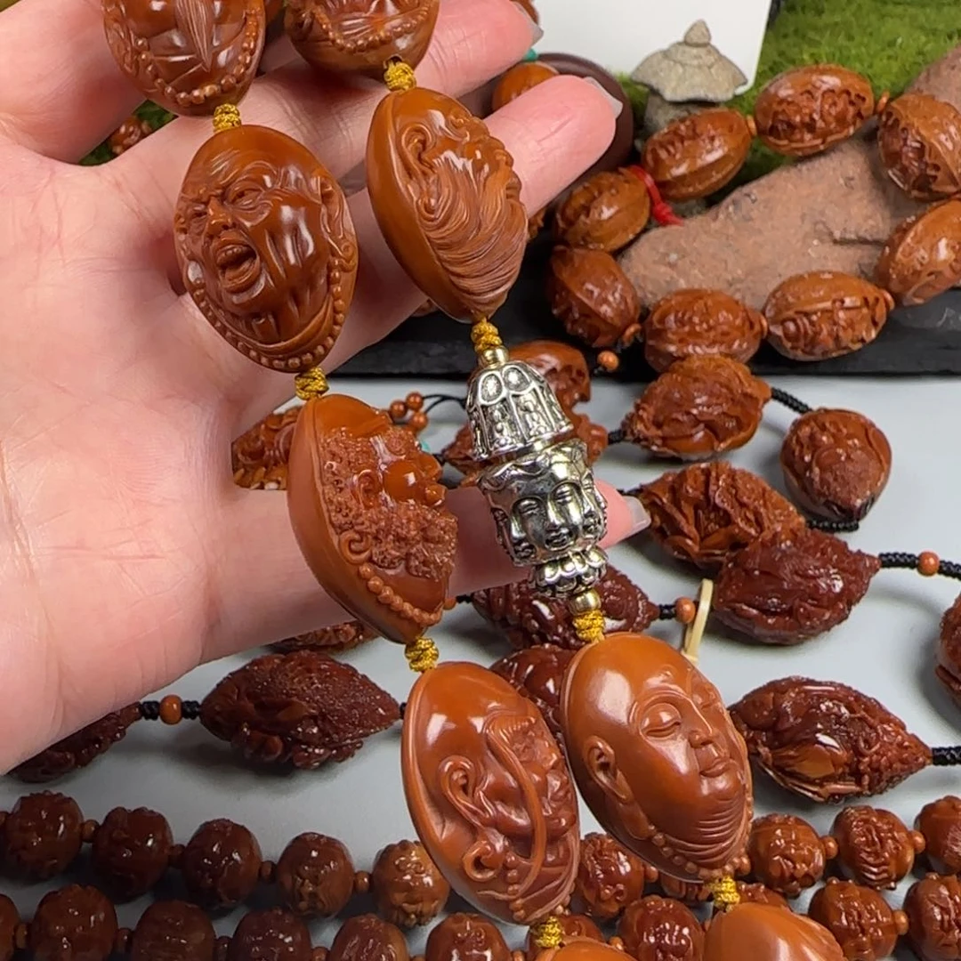 橄榄核手串/手链两花鸡血红水晶核十大弟子手持