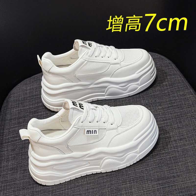 春季新款网面透气小白鞋女厚底内增高板鞋休闲鞋松糕底小个子女鞋