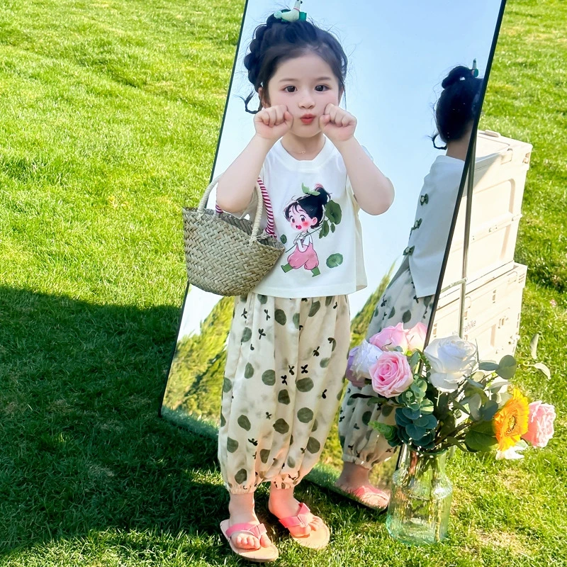 女童洋气小女孩荷叶套装2025洋气阔腿裤两件套夏季薄款衣服中小童