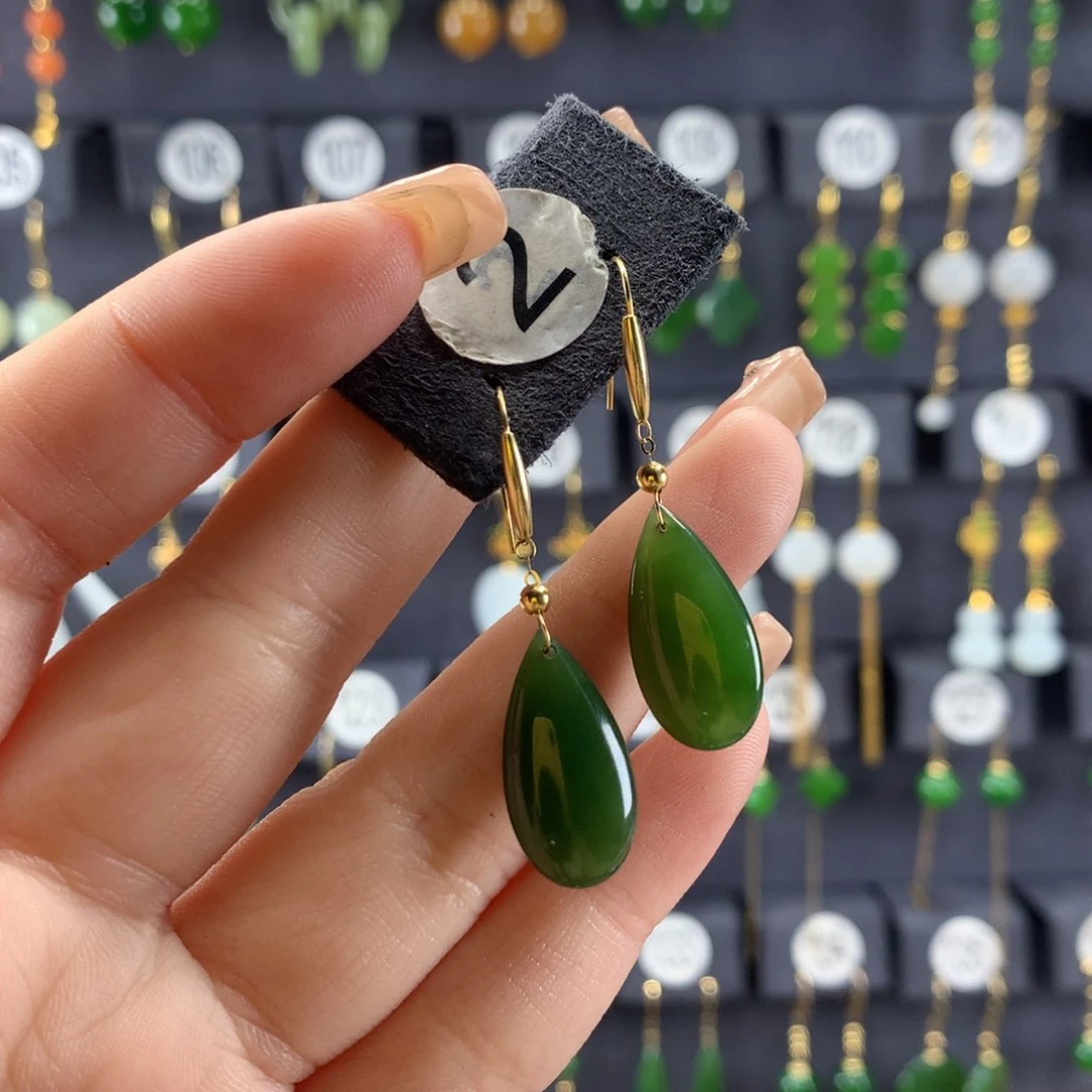 和田玉耳饰18K金镶嵌琪***.