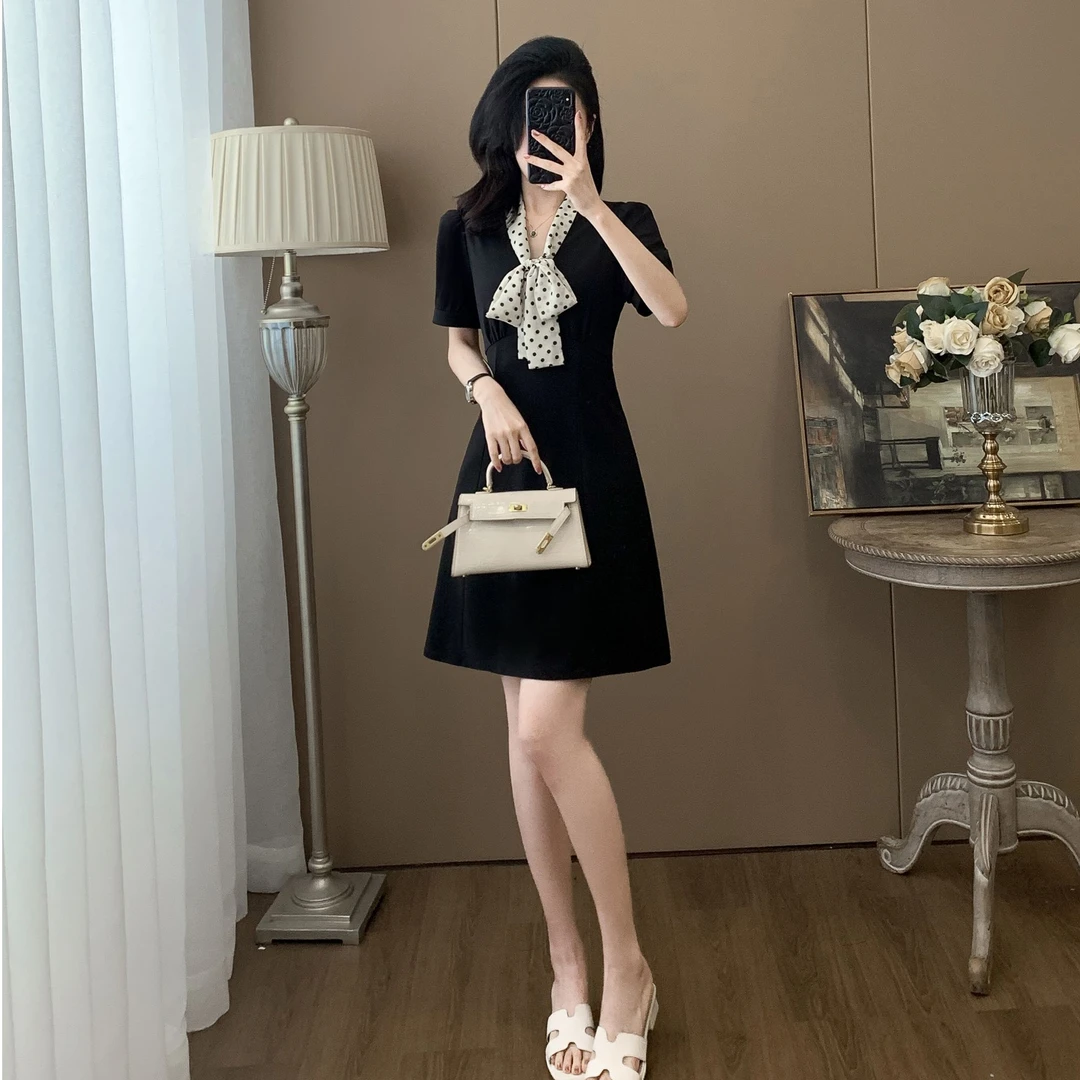 法式套装蝴蝶结连衣裙夏季新款收腰显瘦小个子减龄轻奢高级感裙子