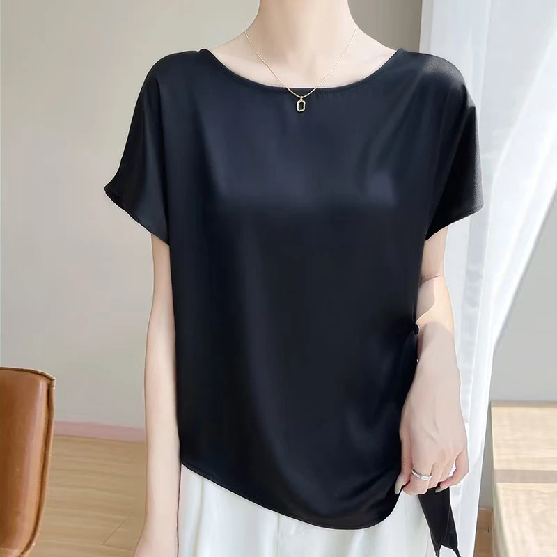 高端短袖2025新款女装时尚百搭洋气减龄显瘦修身上衣夏季