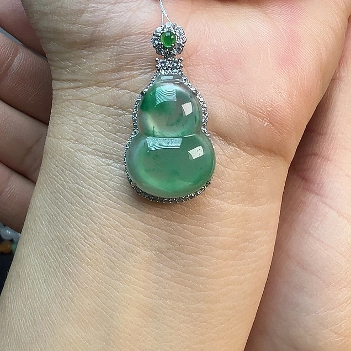 石英质玉银S925镀金镶嵌吊坠(不含链)