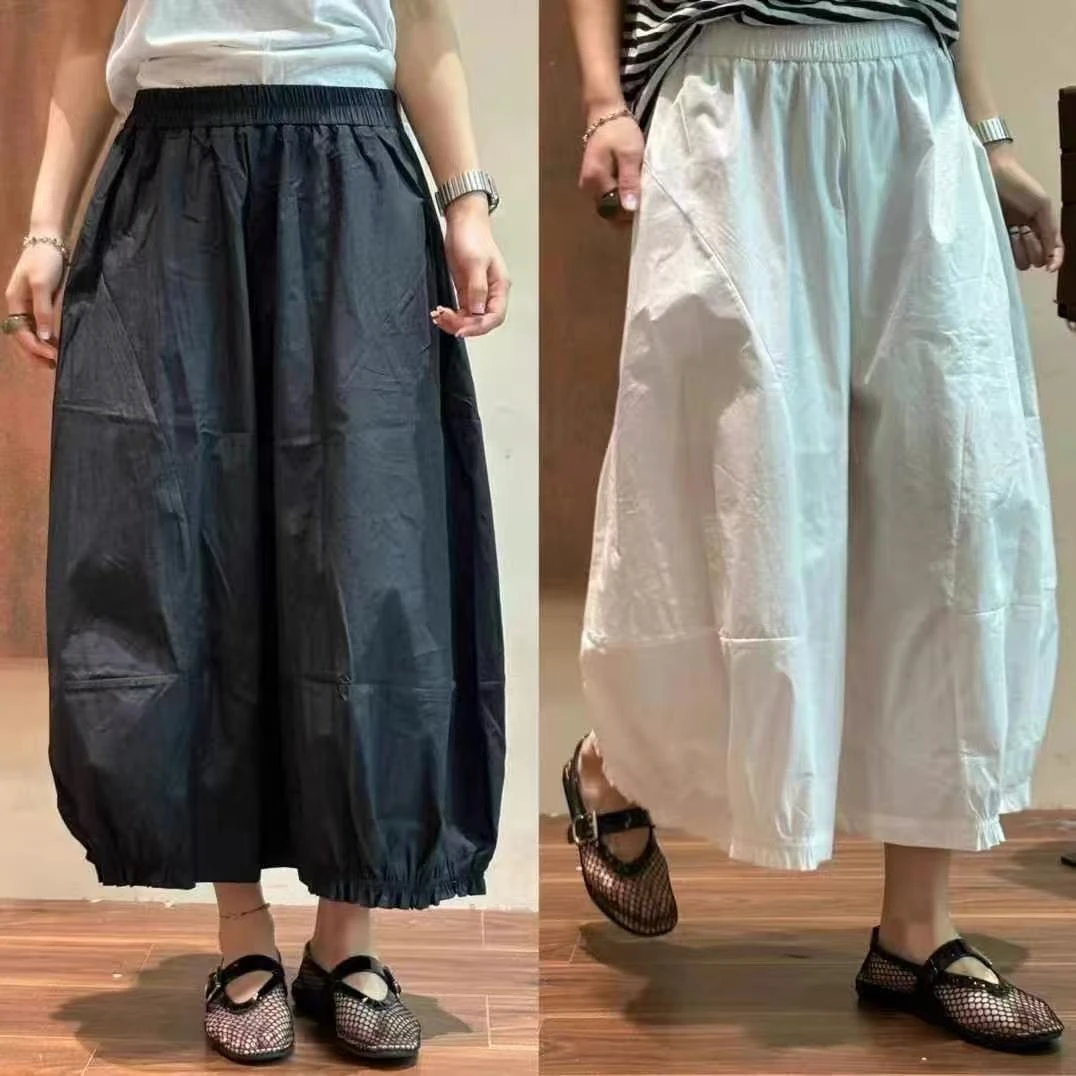 木耳格纹松紧8603镂空休闲裤好看线裤百搭宽松松紧腰