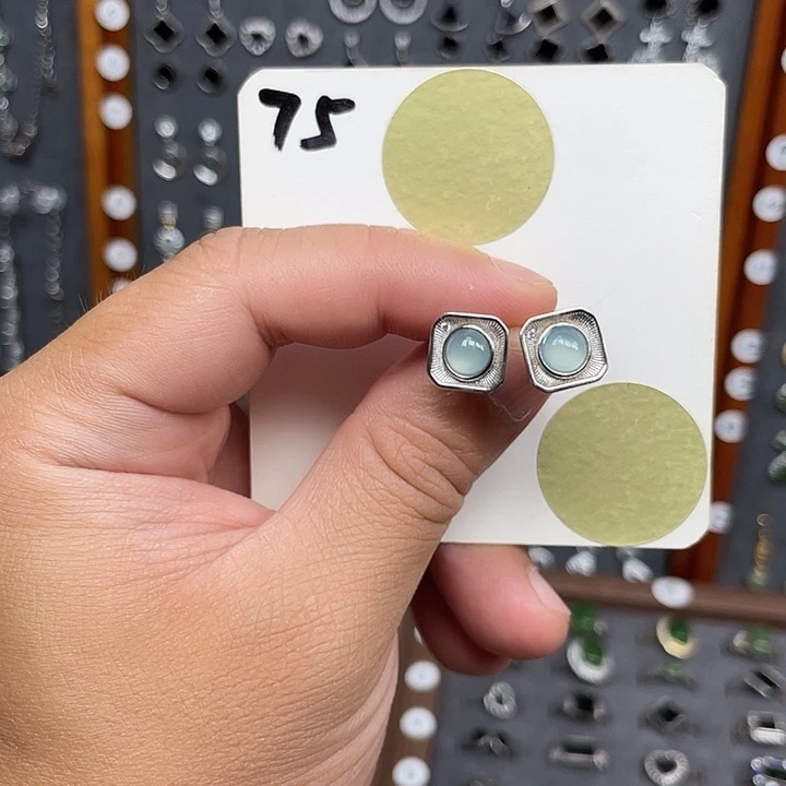 翡翠银S925镶嵌耳饰翡翠75