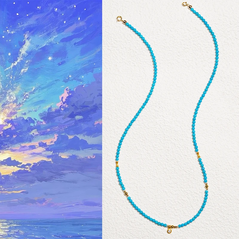 18k金美松绿松石“蓝屿”时尚简约项链（约卡2.8mm）msxl1