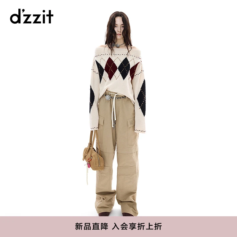 【商场同款新品】dzzit地素针织衫25冬绵羊毛一字肩上衣女3J4E4559B