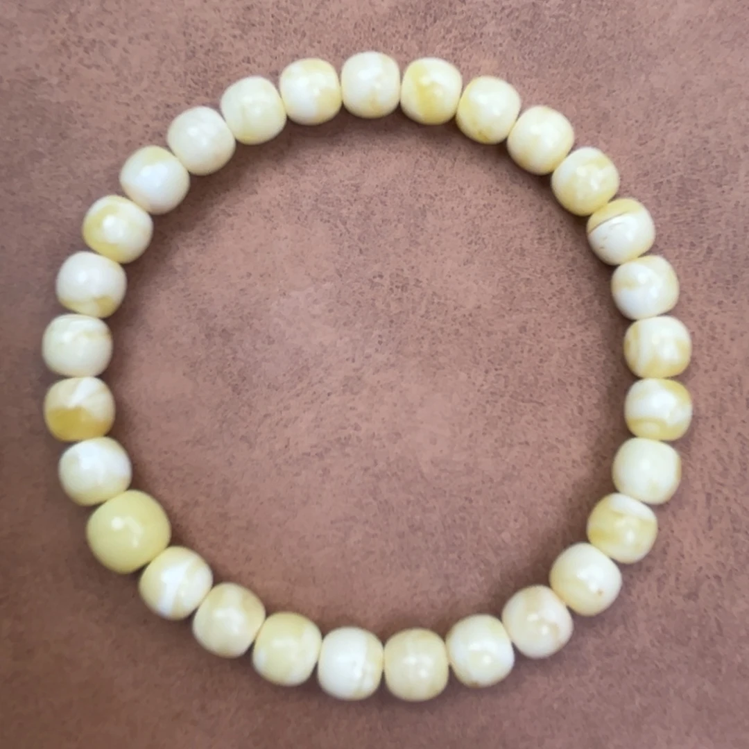 蜜蜡未镶嵌手串纯天然俄料瓷白花虎皮7*6.5腕口17+