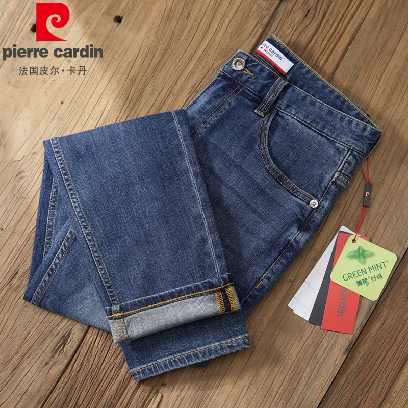 皮尔卡丹蓝色小直筒弹力水洗新塘高端休闲牛仔裤2025春夏薄新款男
