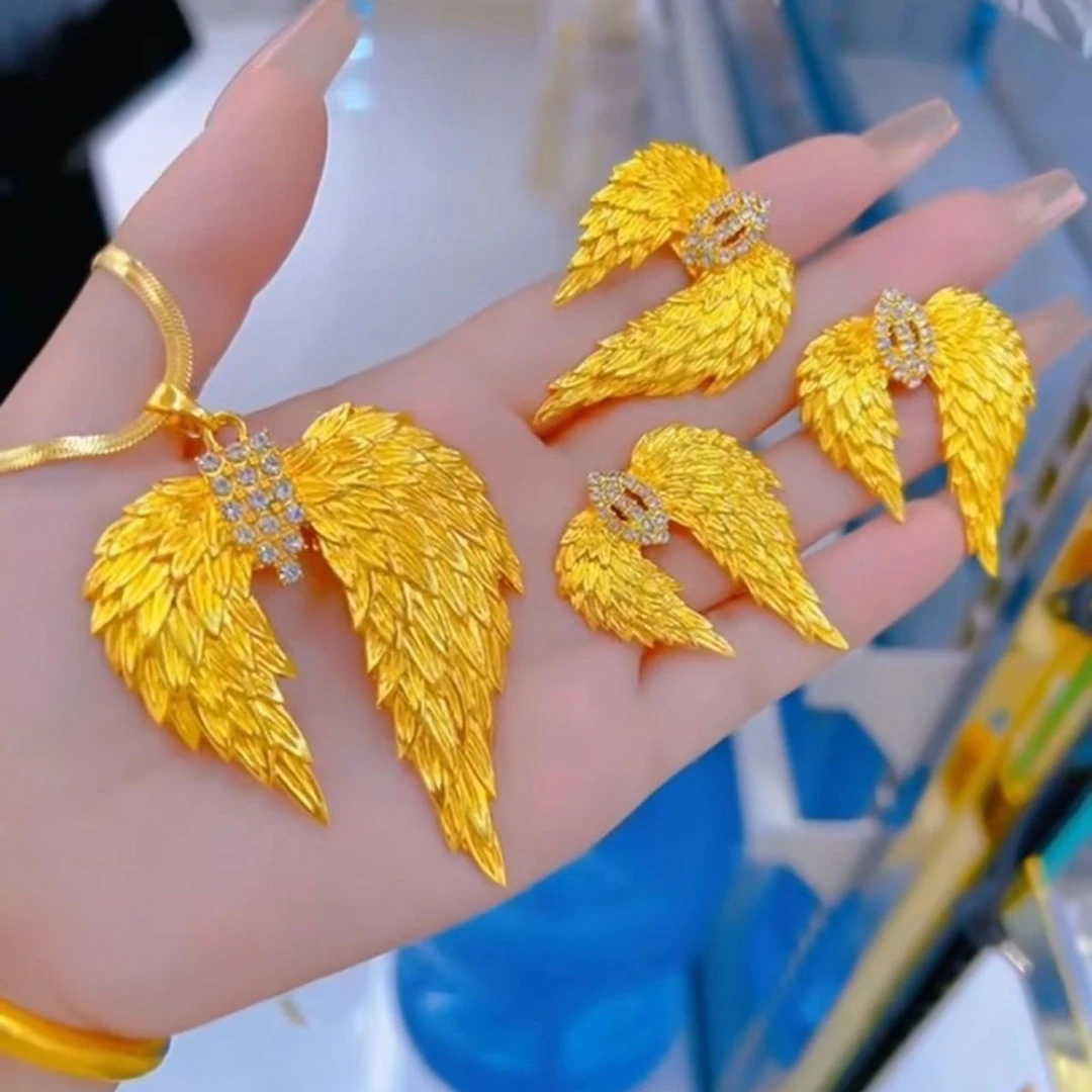 铜合金项链 女士欧美项链戒指耳环三件套