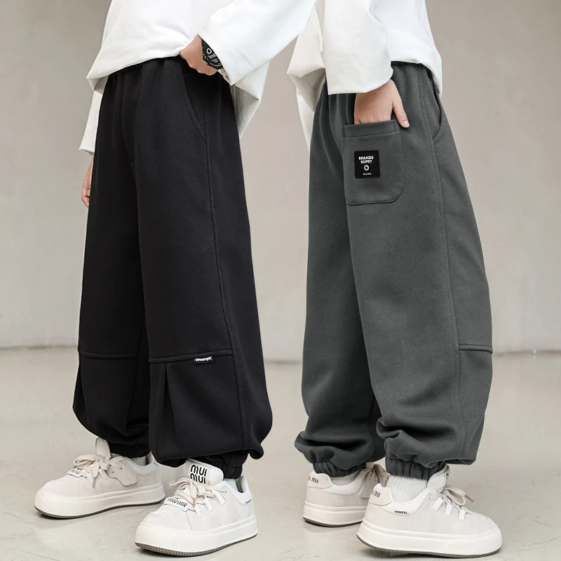 男童运动卫裤春秋新款宽松2025春季休闲中大童裤子儿童黑色帅气潮