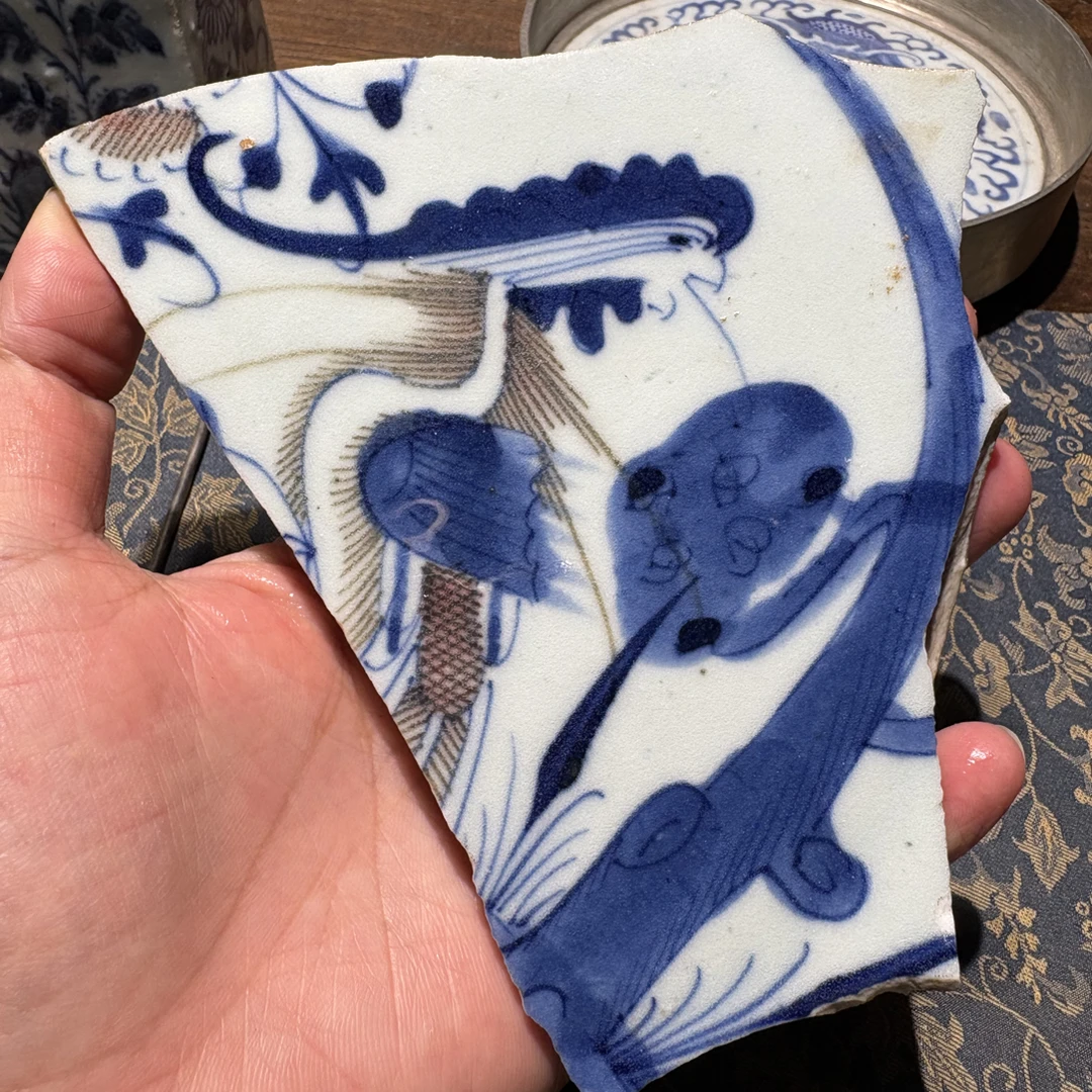 Q青花釉里红凤纹盘子瓷片标本学习收藏顺丰包邮全手工制作