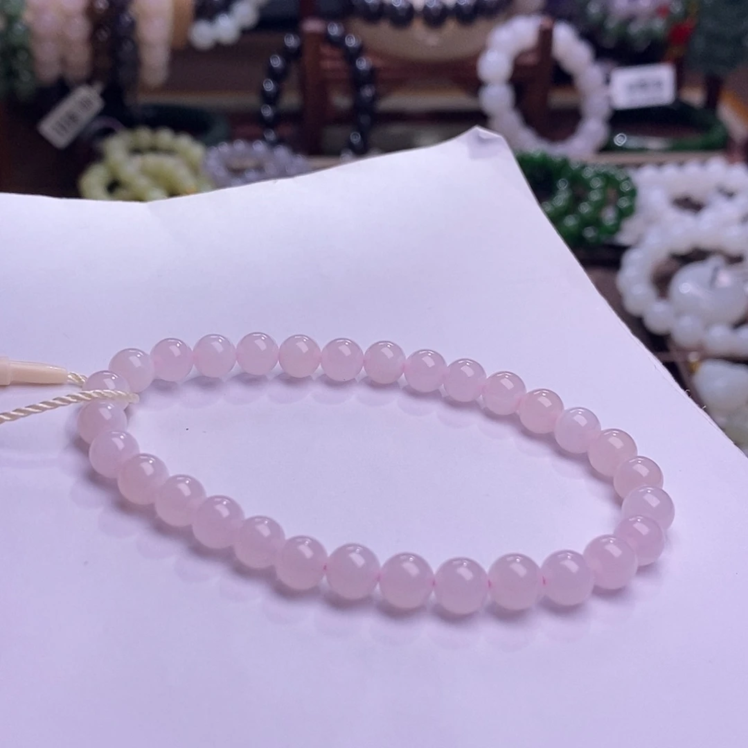 颈饰未镶嵌和田玉冰藕粉樱花粉手串6m