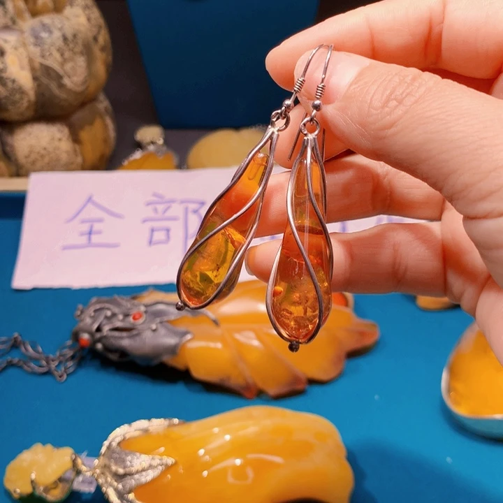 琥珀未镶嵌耳饰波兰设计款琥珀蜜蜡