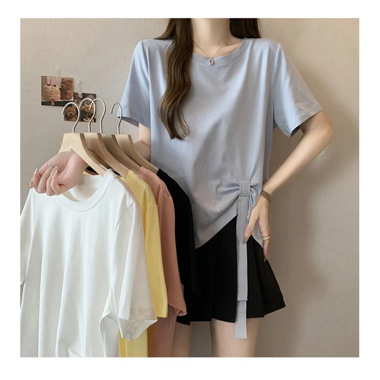 HH0691专享大码MM短袖时尚不对称显瘦衣服上衣减龄不规则T恤