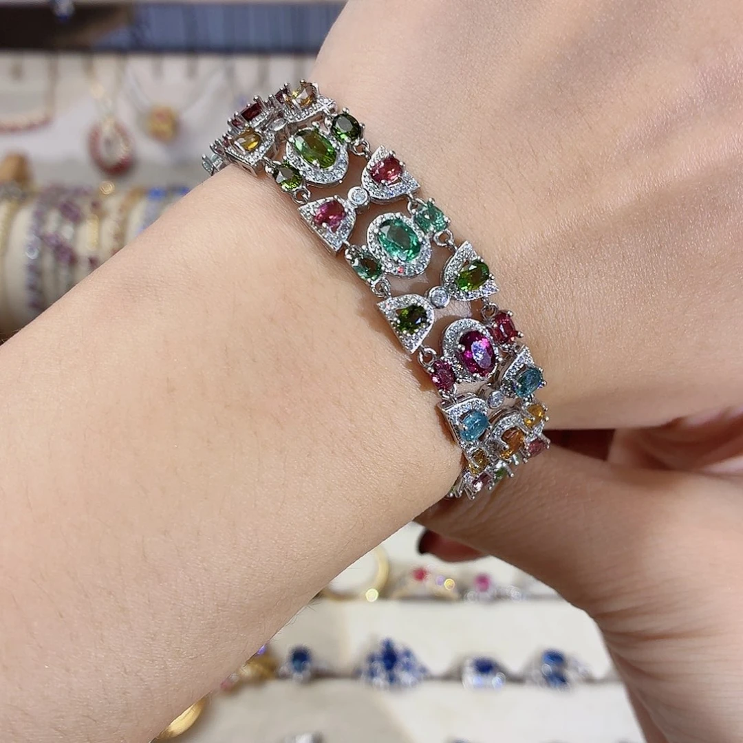 银S925镶嵌手链碧玺