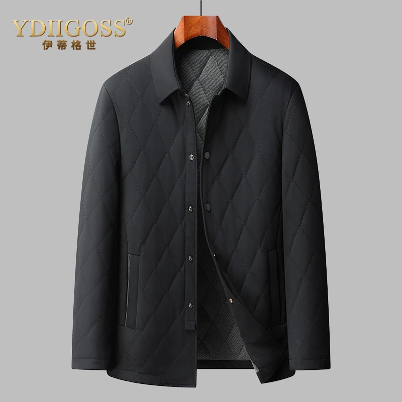 YDIIGOSS男士翻领棉衣中年商务休闲桑蚕丝内胆外套保暖棉服男2025