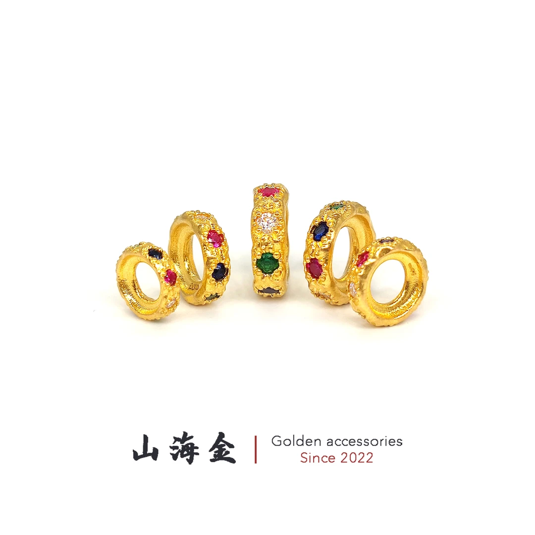 山海金 24K纯黄金999足金宝石卡环多宝隔环隔片文玩手串菩提配饰