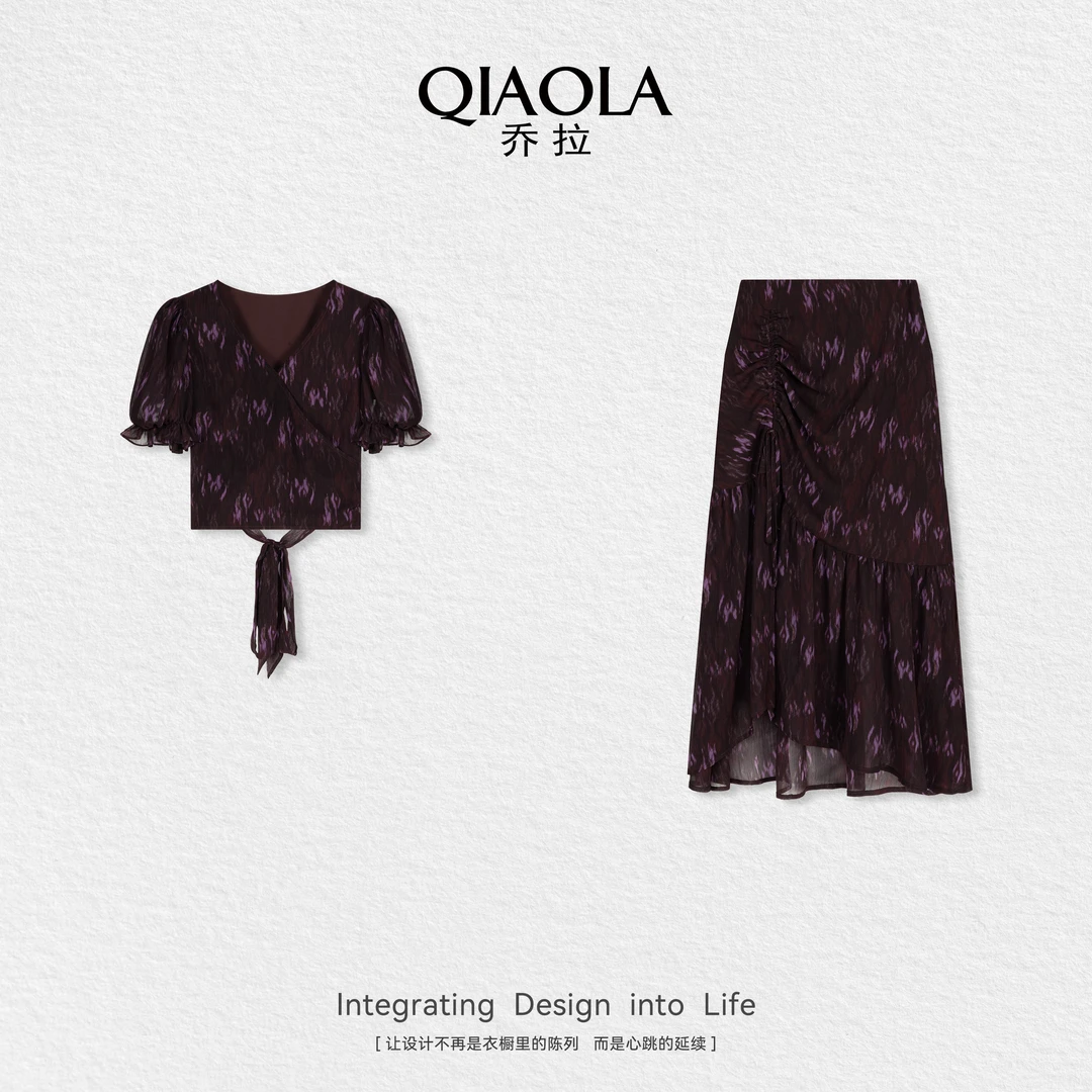 QIAOLA/乔拉【幽谷仙踪】夏季新款梭织印花透气显瘦时尚套装预售