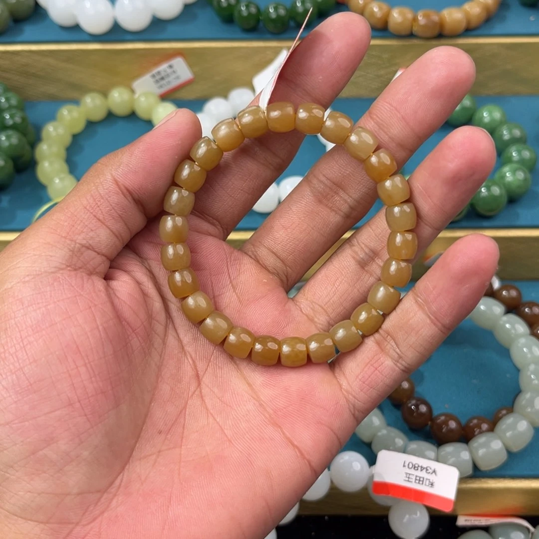 手串未镶嵌和田玉纯天然新疆和田玉且末黄金糖8直切