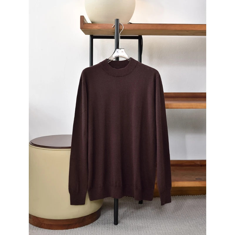 春季新品 男士高端精纺山羊绒小圆领长袖针织打底衫