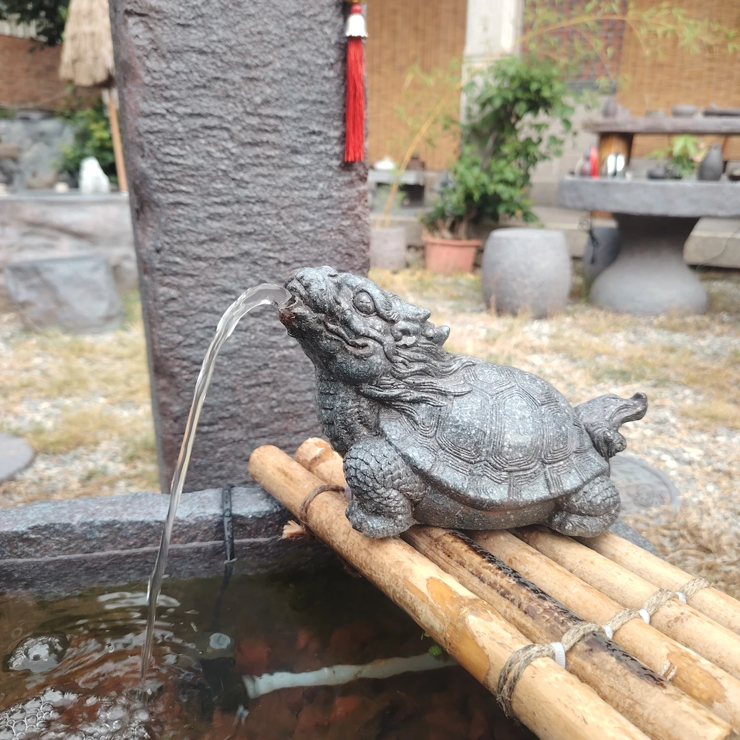 中式复古仿石龙龟吐水循环流水摆件鱼缸水池家居庭院布景装饰布置