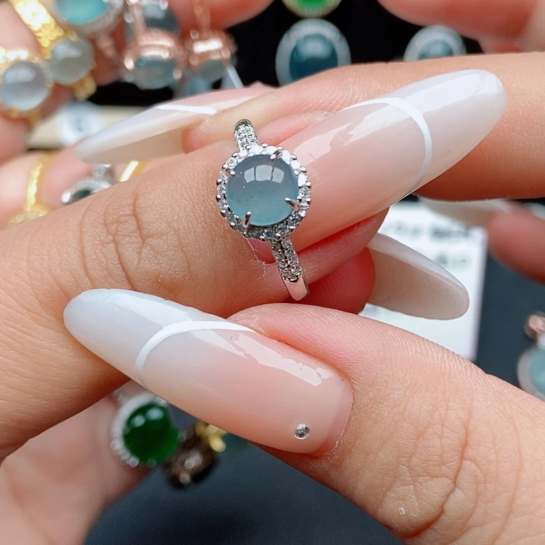 翡翠戒指银S925镶嵌45866