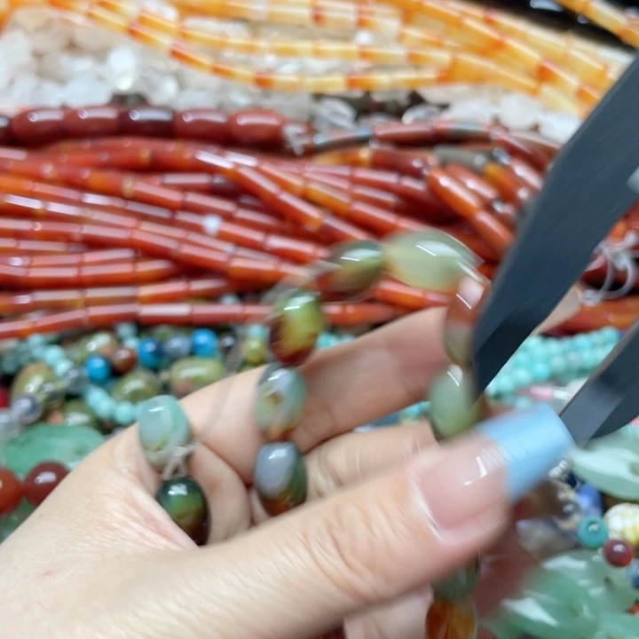 玛瑙/玉髓合金珠宝半成品一条10x14m孔雀玛瑙米珠