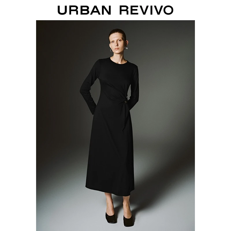 UR2026春季新款女装休闲扣饰收腰棉质连衣裙UWH750117+