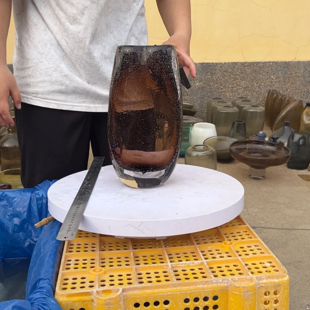 透棕色气泡琉璃花器摆件磕伤高度28