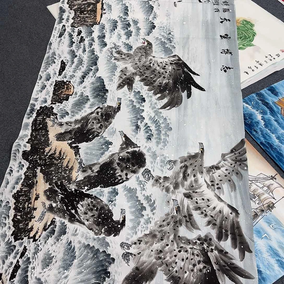 国画愚*尺寸100X240手绘作品