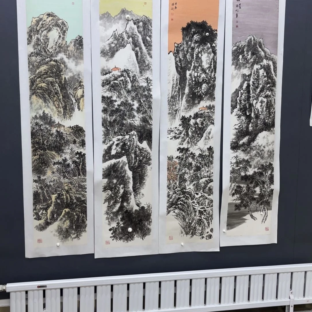 国画山水四条屏作品