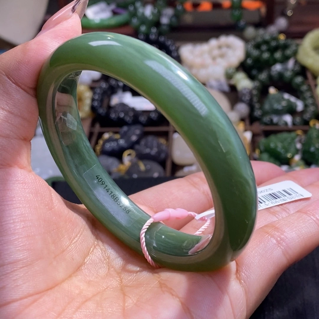 和田玉毕业级老坑料碧玉猫眼手镯58.3未镶嵌鱼****海