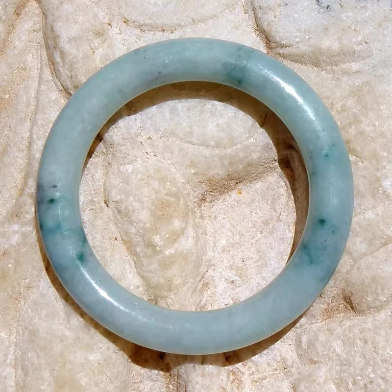 疏一香777存天然A货缅甸老坑种翡翠圆条手镯子带宝玉石证书复检51