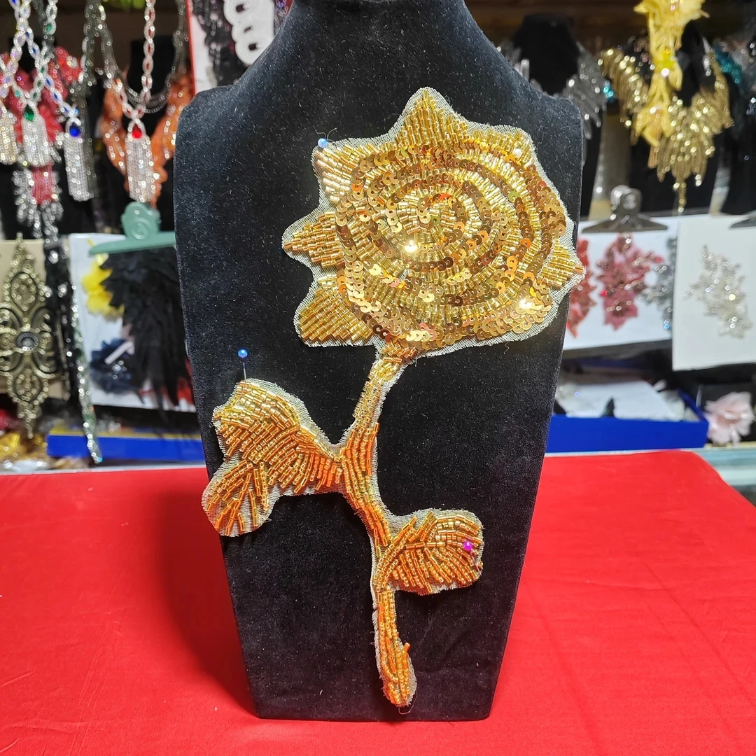 重工3D立体亮片珠片玫瑰钉珠花朵服装衣服衬衫装饰蕾丝布贴苗族