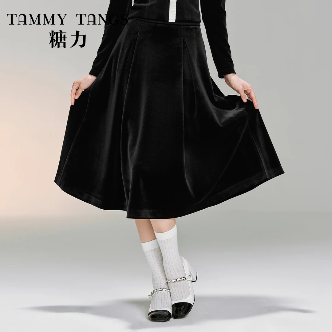 7437【金拐子专属】糖力赫本风丝绒半身裙TWEDB47437