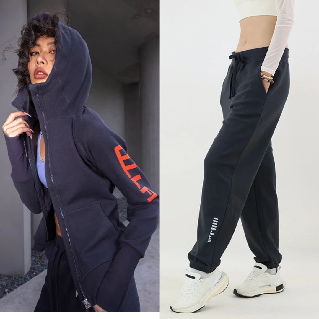 OULLA【顺顺利利】套装冬季加绒加厚保暖连帽外套+束脚裤3506+36806