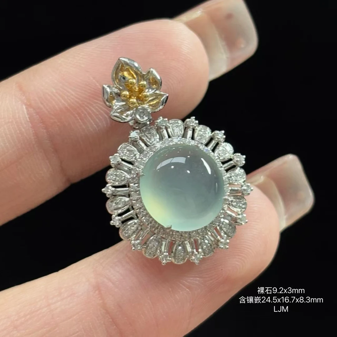 《缅甸翡翠珠宝严选》冰晴底蛋面玉石吊坠（下单质询客服）LJM