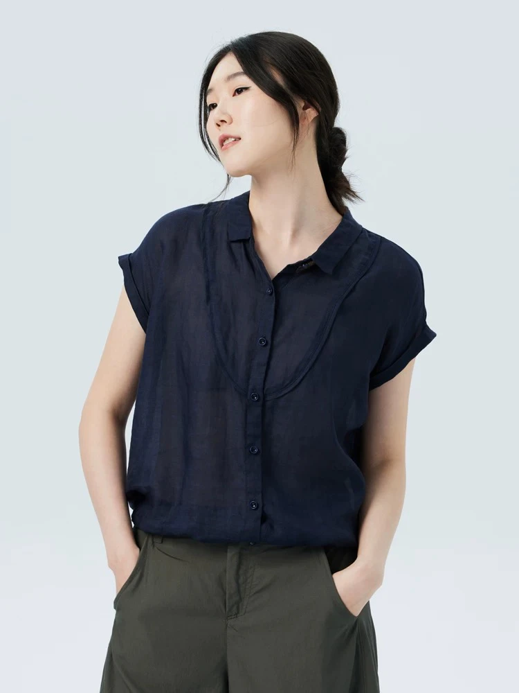 老宋与麻7226夏季新款休闲百搭雨露&亚麻短袖衬衣