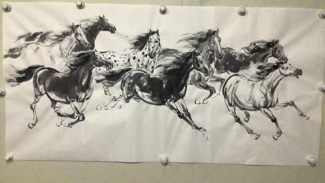 国画马写意马八骏图