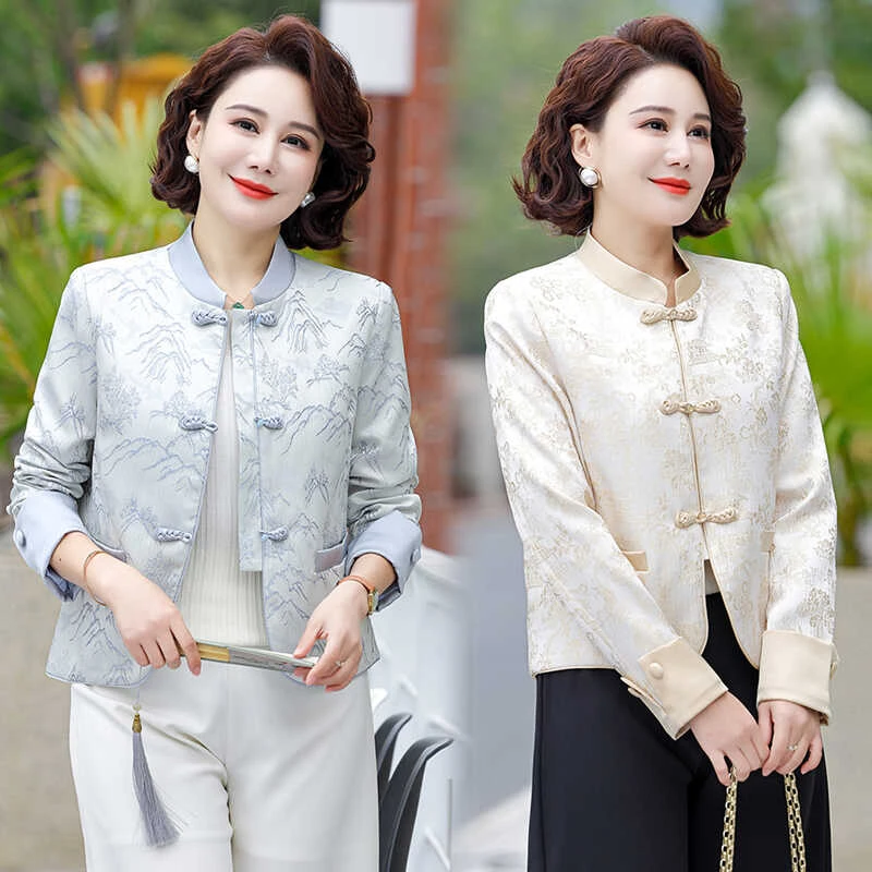 新中式妈妈装外套洋气春秋2024新款小个子中老年女装秋装国风上衣
