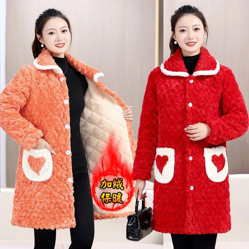 加绒加厚新款妈妈洋气冬季翻领冬天外穿棉衣中长款棉服