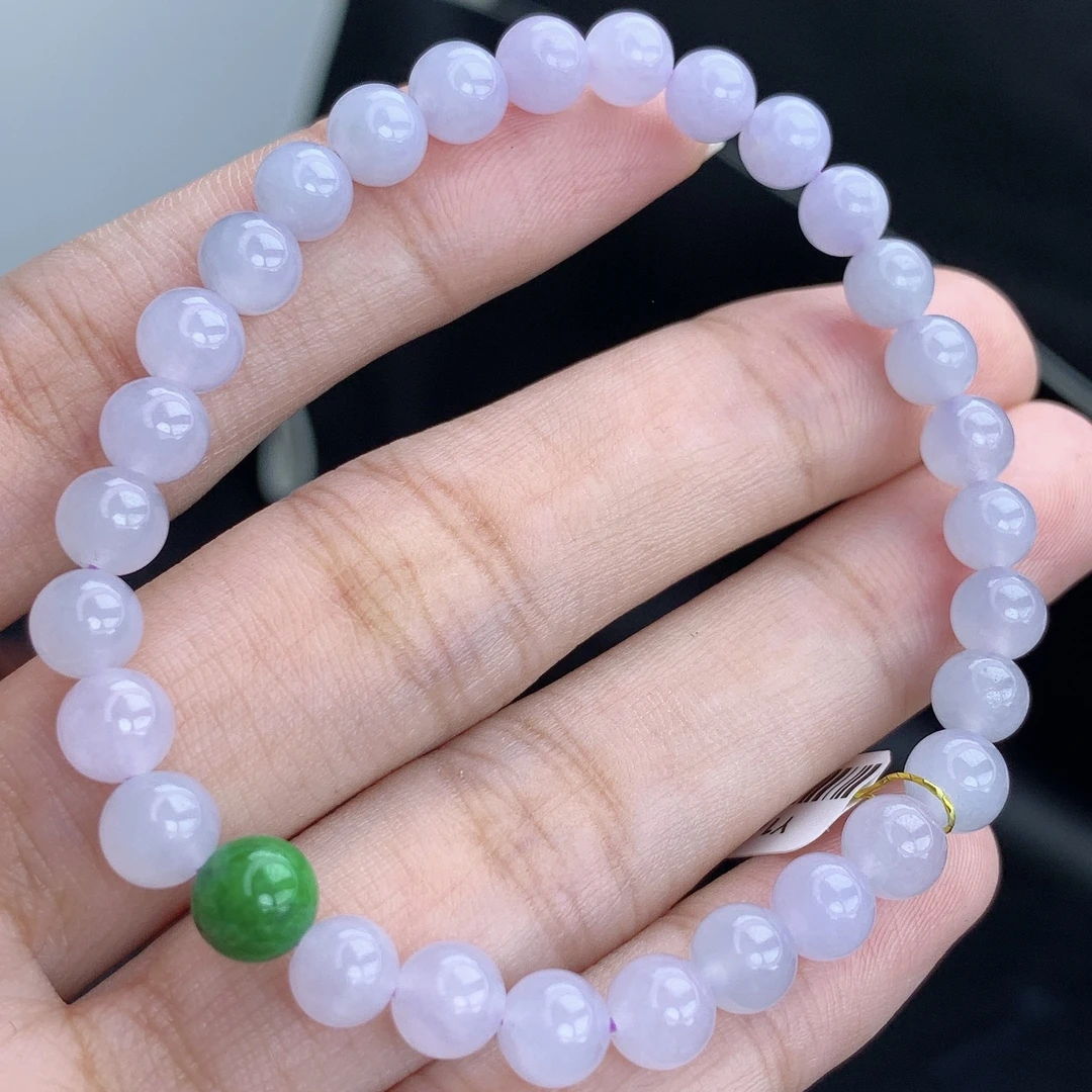 缅甸A货翡翠紫翡紫罗兰色圆珠手链手串单圈LJ1T17卡6-6.4mm