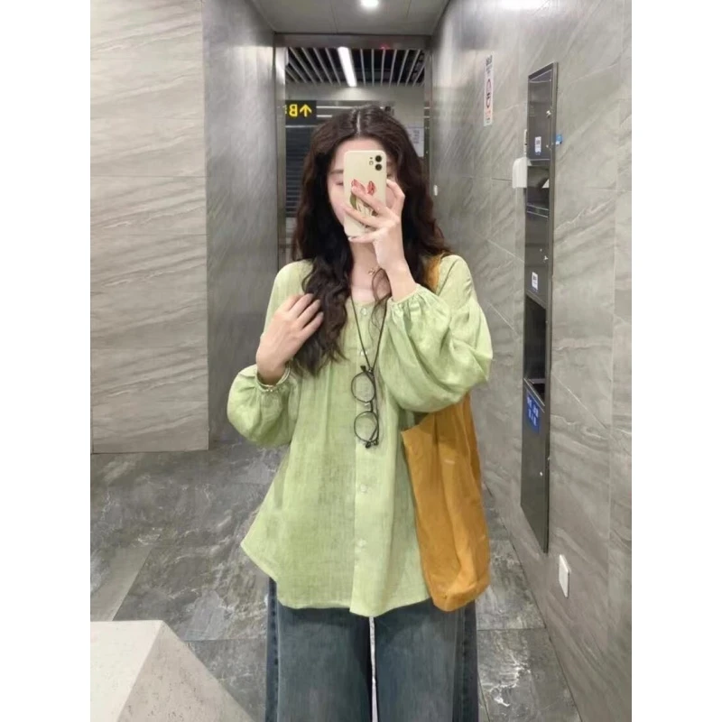 甜美小清新灯笼袖娃娃衫上衣女夏田园风绝美显白宽松防晒长袖衬衫