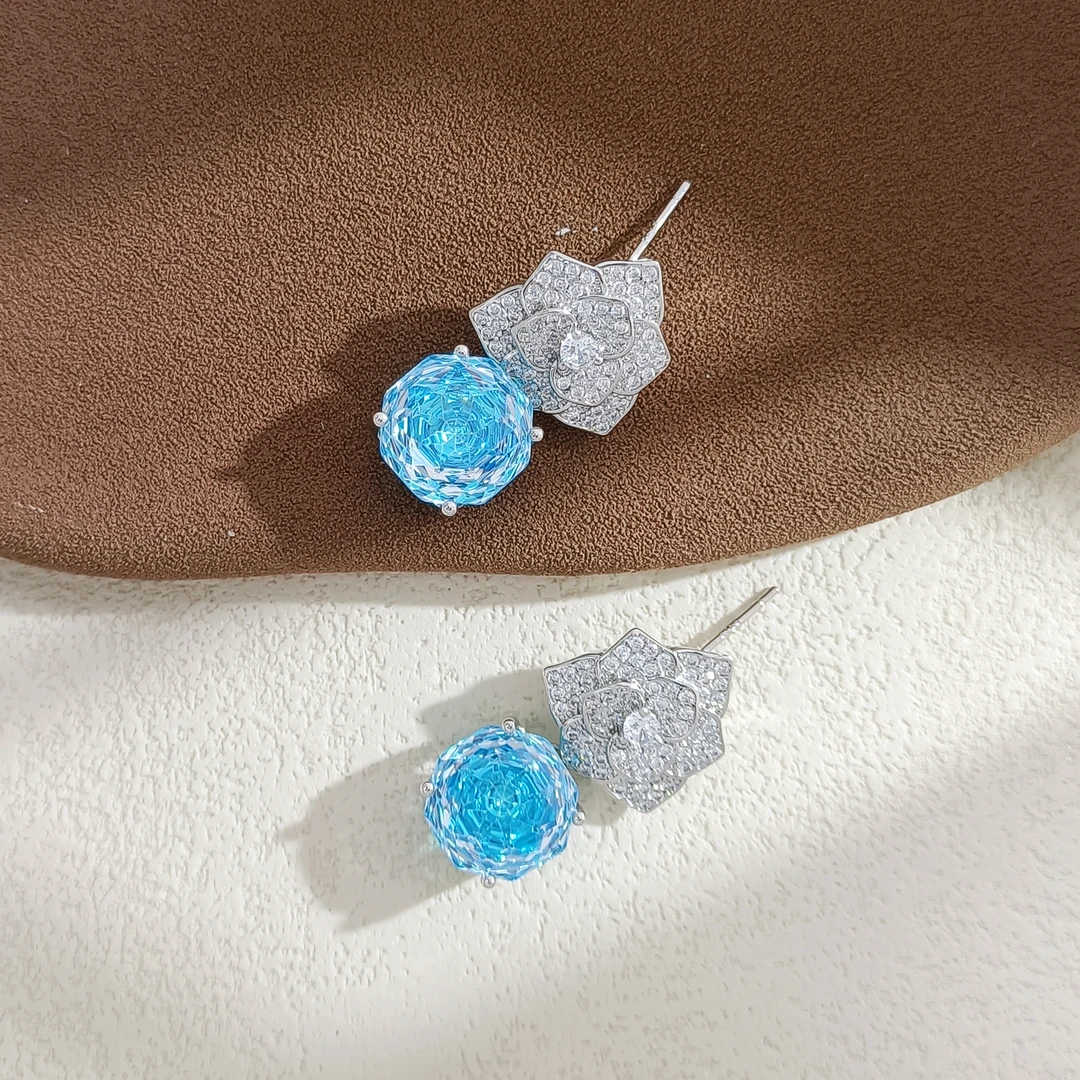 铜合金合成锆石耳饰 WHSM-002705【蓝璃玫念】耳饰时尚气质百搭精致